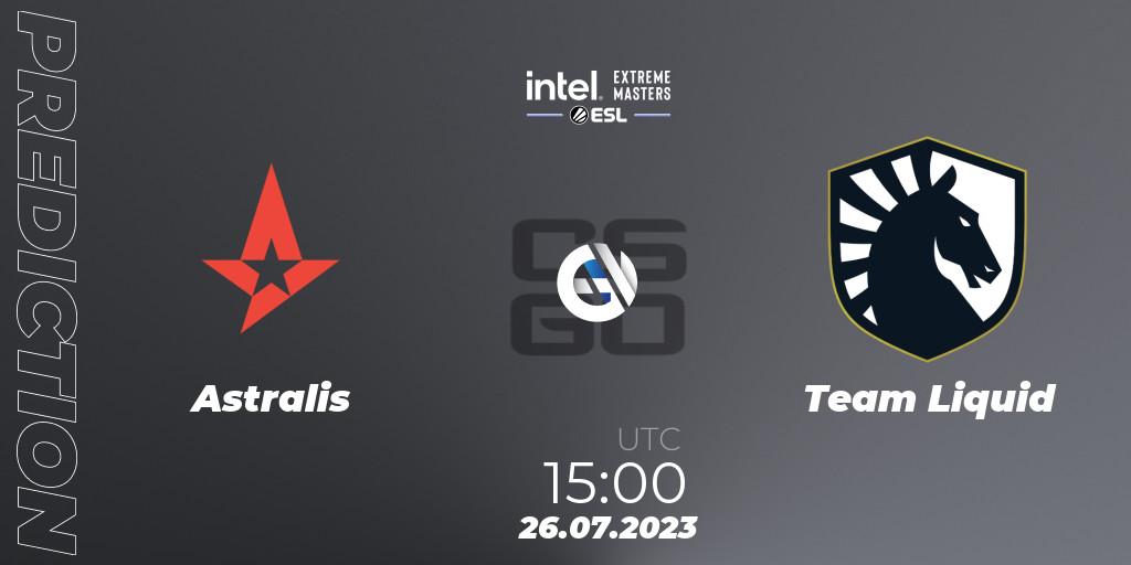 Astralis contre Team Liquid : prédiction de match. 26.07.2023 at 15:30. Counter-Strike (CS2), IEM Cologne 2023 - Play-In