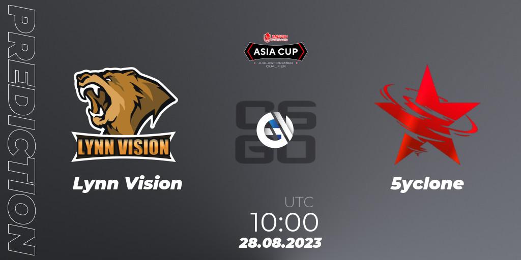 Lynn Vision contre 5yclone : prédiction de match. 28.08.2023 at 11:30. Counter-Strike (CS2), 5E Arena Asia Cup Fall 2023