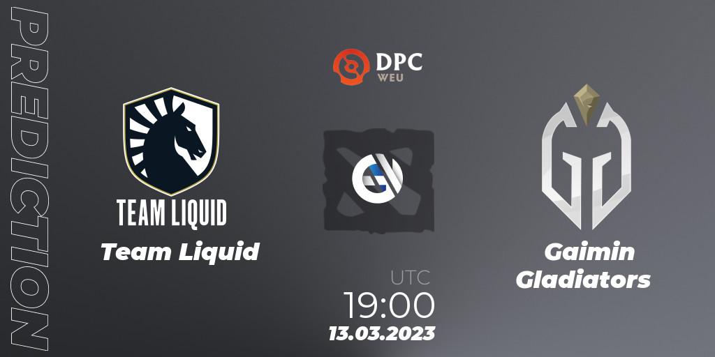 Team Liquid contre Gaimin Gladiators : prédiction de match. 13.03.2023 at 18:55. Dota 2, DPC 2023 Tour 2: WEU Division I (Upper)