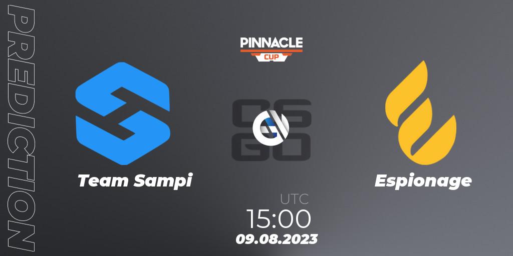 Team Sampi contre Espionage : prédiction de match. 09.08.2023 at 15:15. Counter-Strike (CS2), Pinnacle Cup V