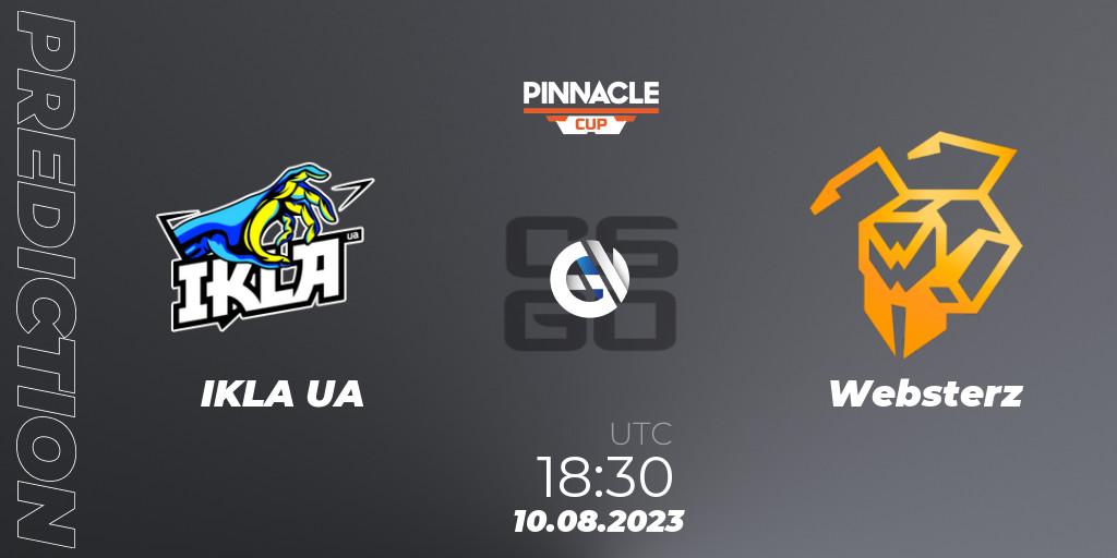 IKLA UA contre Websterz : prédiction de match. 10.08.2023 at 18:30. Counter-Strike (CS2), Pinnacle Cup V