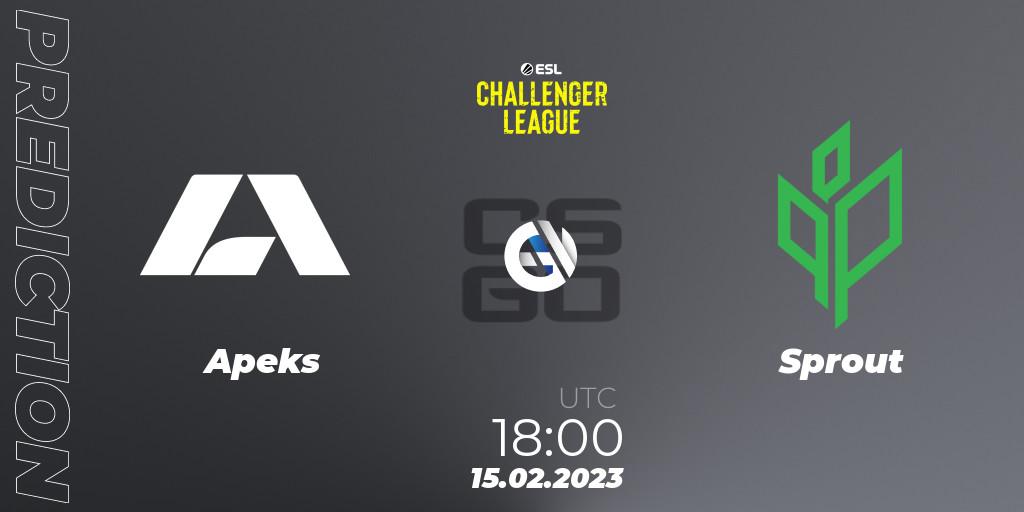 Apeks contre Sprout : prédiction de match. 04.03.2023 at 15:00. Counter-Strike (CS2), ESL Challenger League Season 44: Europe