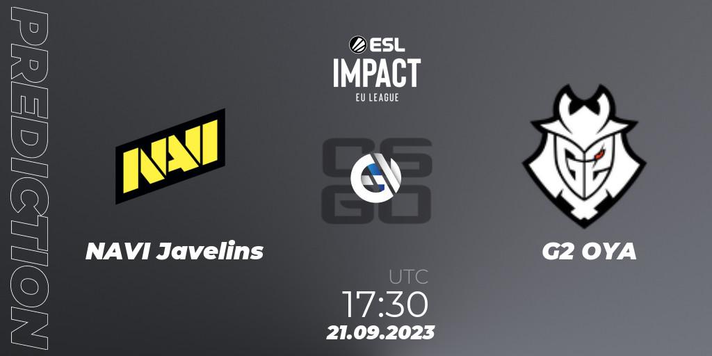 NAVI Javelins contre G2 OYA : prédiction de match. 21.09.2023 at 17:30. Counter-Strike (CS2), ESL Impact League Season 4: European Division