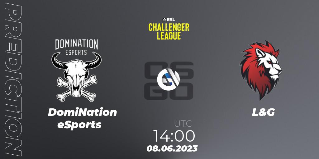 DomiNation eSports contre L&G : prédiction de match. 08.06.2023 at 14:00. Counter-Strike (CS2), ESL Challenger League Season 45 Europe Relegation