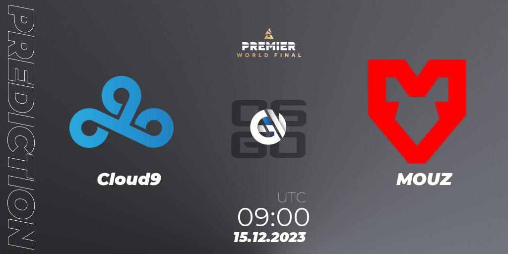 Cloud9 contre MOUZ : prédiction de match. 15.12.2023 at 09:00. Counter-Strike (CS2), BLAST Premier World Final 2023