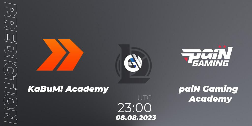 KaBuM! Academy contre paiN Gaming Academy : prédiction de match. 26.07.2023 at 19:00. LoL, CBLOL Academy Split 2 2023 - Group Stage