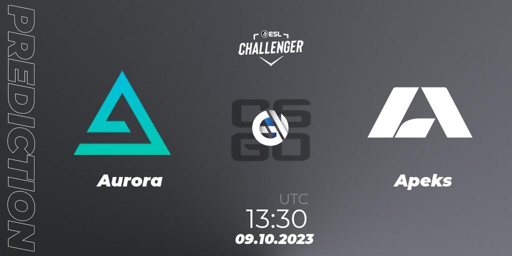 Aurora contre Apeks : prédiction de match. 09.10.2023 at 13:30. Counter-Strike (CS2), ESL Challenger at DreamHack Winter 2023: European Qualifier