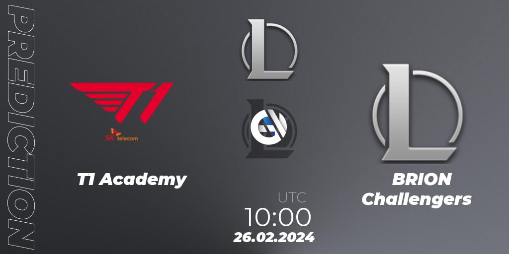 T1 Academy contre BRION Challengers : prédiction de match. 26.02.24. LoL, LCK Challengers League 2024 Spring - Group Stage