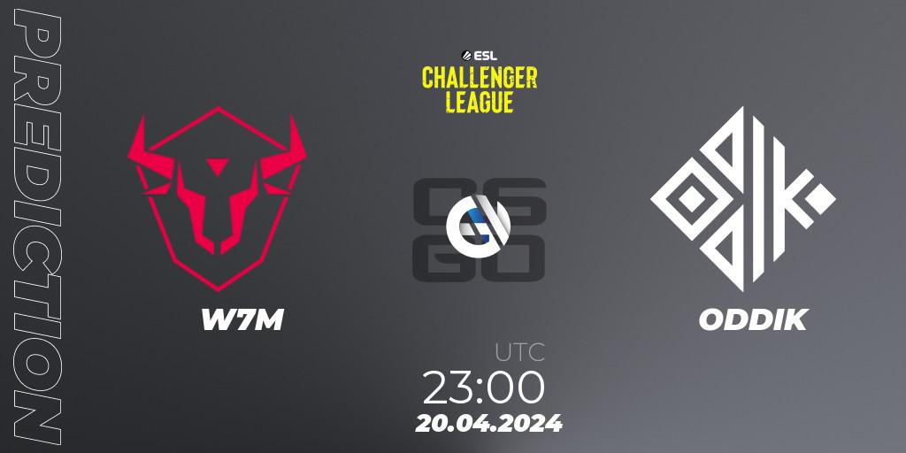 W7M contre ODDIK : prédiction de match. 26.04.2024 at 21:25. Counter-Strike (CS2), ESL Challenger League Season 47: South America