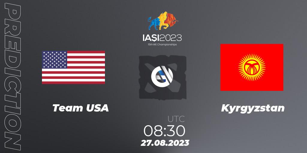 Team USA contre Kyrgyzstan : prédiction de match. 27.08.2023 at 13:00. Dota 2, IESF World Championship 2023