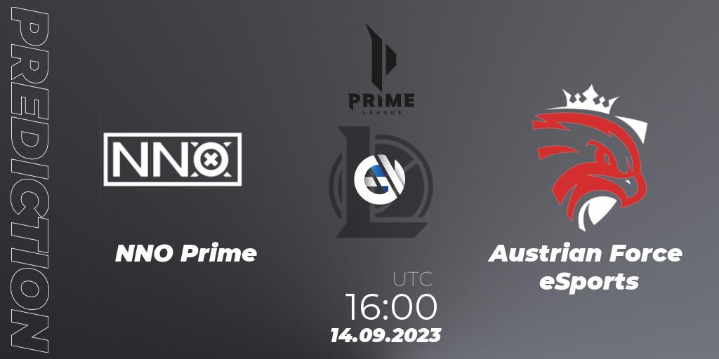 NNO Prime contre Austrian Force eSports : prédiction de match. 14.09.2023 at 16:00. LoL, Prime League 2024 - Promotion Tournament