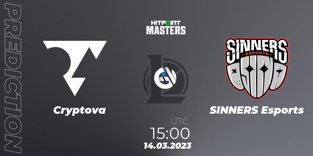 Cryptova contre SINNERS Esports : prédiction de match. 17.03.2023 at 17:00. LoL, Hitpoint Masters Spring 2023