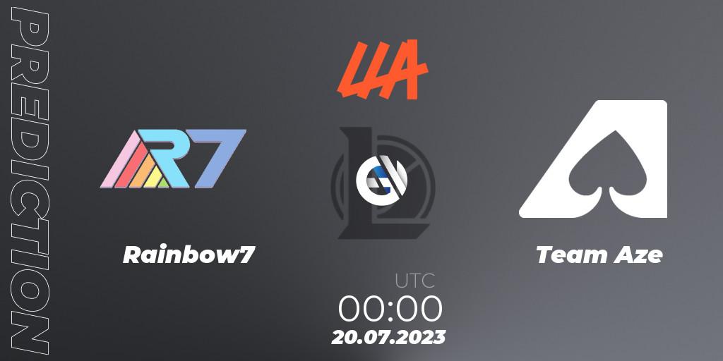 Rainbow7 contre Team Aze : prédiction de match. 20.07.2023 at 00:00. LoL, LLA Closing 2023 - Group Stage