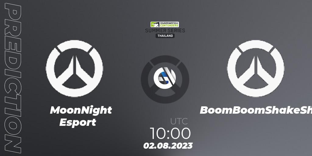 MoonNight Esport contre BoomBoomShakeShake : prédiction de match. 02.08.2023 at 10:00. Overwatch, Overwatch Contenders 2023 Summer Series: Thailand