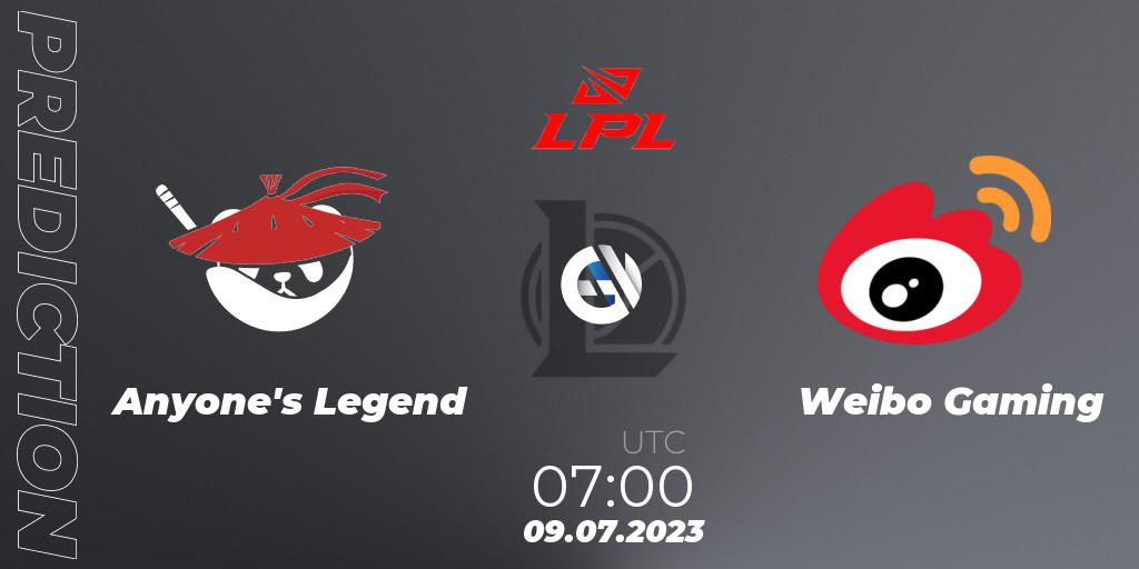 Anyone's Legend contre Weibo Gaming : prédiction de match. 09.07.23. LoL, LPL Summer 2023 Regular Season