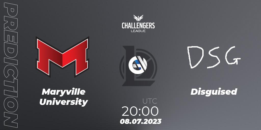 Maryville University contre Disguised : prédiction de match. 08.07.2023 at 22:00. LoL, North American Challengers League 2023 Summer - Group Stage