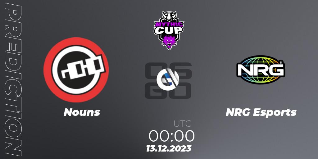 Nouns contre NRG Esports : prédiction de match. 13.12.2023 at 00:00. Counter-Strike (CS2), Mythic Winter Cup 2023