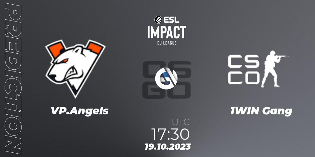 VP.Angels contre 1WIN Gang : prédiction de match. 19.10.2023 at 17:30. Counter-Strike (CS2), ESL Impact League Season 4: European Division