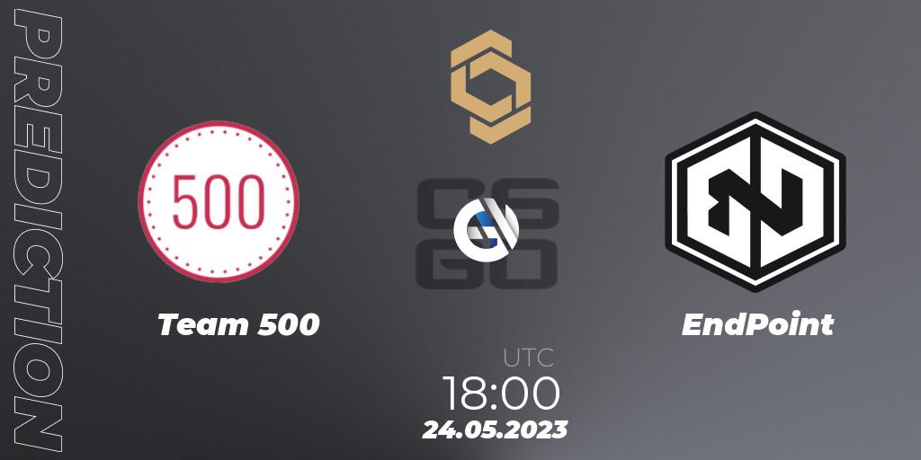 Team 500 contre EndPoint : prédiction de match. 24.05.2023 at 20:15. Counter-Strike (CS2), CCT South Europe Series #4