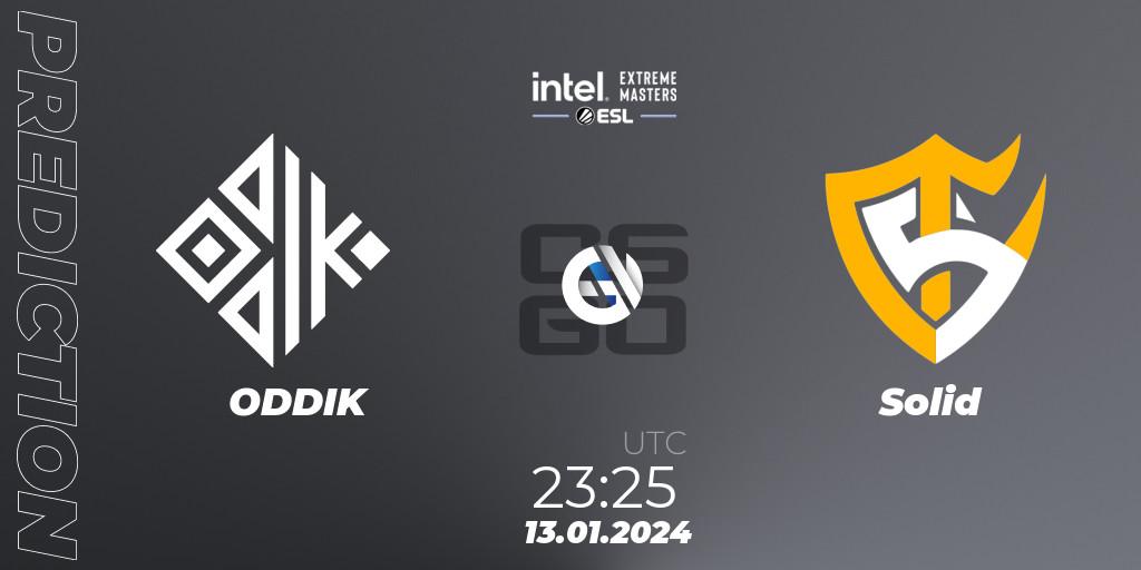 ODDIK contre Solid : prédiction de match. 13.01.2024 at 23:30. Counter-Strike (CS2), Intel Extreme Masters China 2024: South American Open Qualifier #1