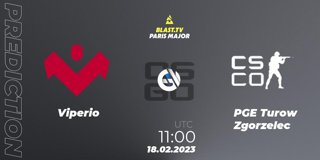 Viperio contre PGE Turow Zgorzelec : prédiction de match. 18.02.2023 at 11:00. Counter-Strike (CS2), BLAST.tv Paris Major 2023 Europe RMR Closed Qualifier A