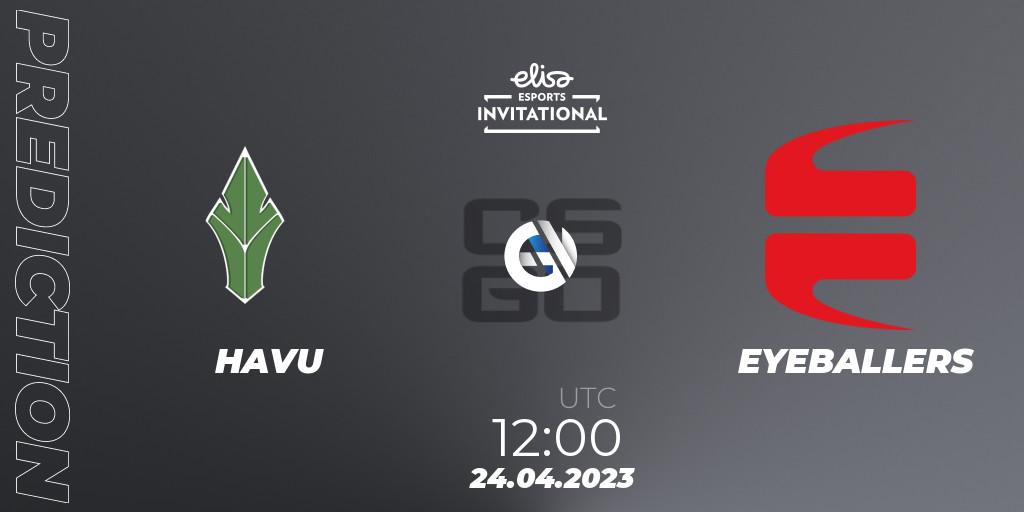 HAVU contre EYEBALLERS : prédiction de match. 24.04.2023 at 12:00. Counter-Strike (CS2), Elisa Invitational Spring 2023