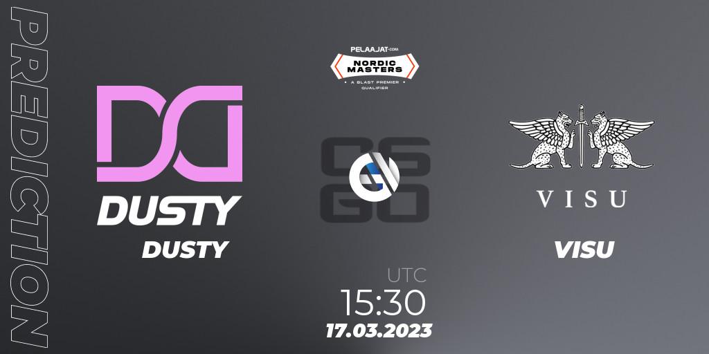 DUSTY contre VISU : prédiction de match. 17.03.2023 at 15:30. Counter-Strike (CS2), Pelaajat Nordic Masters Spring 2023 - BLAST Premier Qualifier