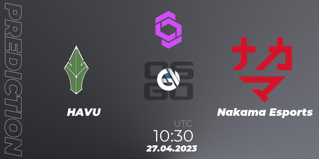 HAVU contre Nakama Esports : prédiction de match. 27.04.2023 at 10:30. Counter-Strike (CS2), CCT West Europe Series #3