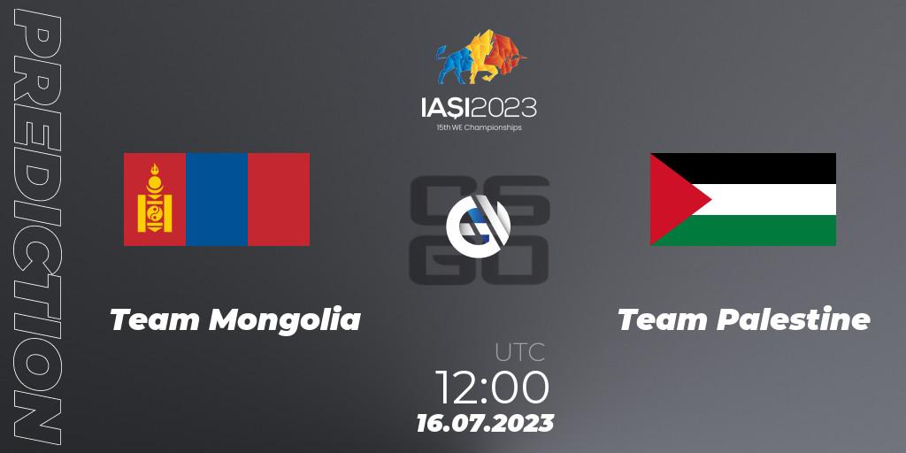 Team Mongolia contre Team Palestine : prédiction de match. 16.07.2023 at 12:00. Counter-Strike (CS2), IESF Asian Championship 2023