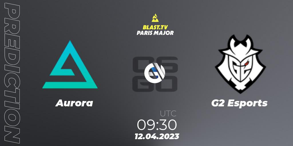 Aurora contre G2 Esports : prédiction de match. 12.04.2023 at 09:30. Counter-Strike (CS2), BLAST.tv Paris Major 2023 Europe RMR B