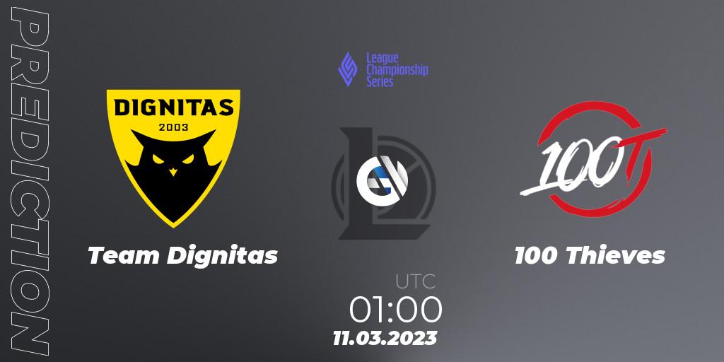 Team Dignitas contre 100 Thieves : prédiction de match. 11.03.2023 at 01:00. LoL, LCS Spring 2023 - Group Stage