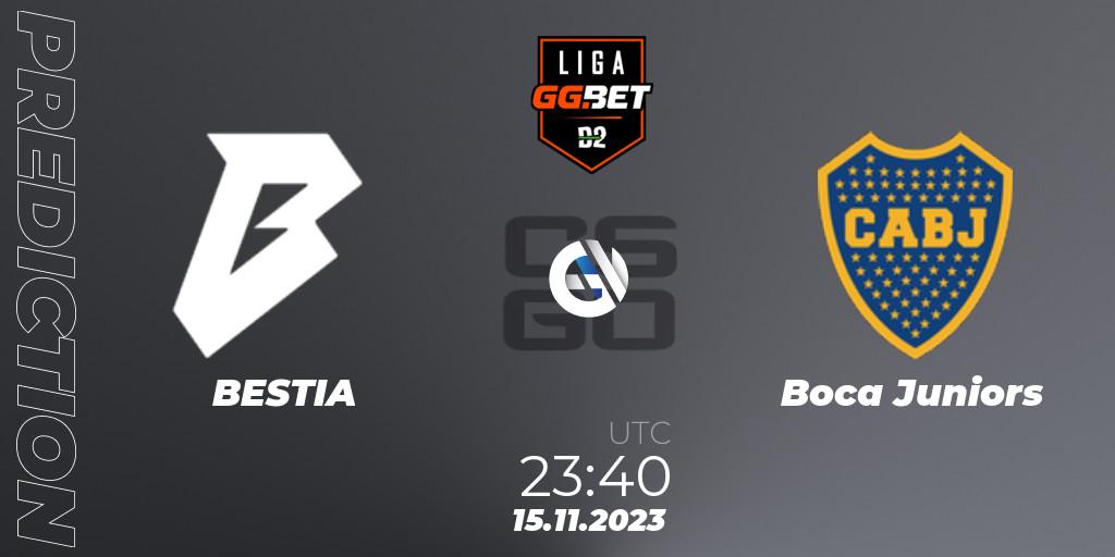 BESTIA contre Boca Juniors : prédiction de match. 15.11.2023 at 23:40. Counter-Strike (CS2), Dust2 Brasil Liga Season 2