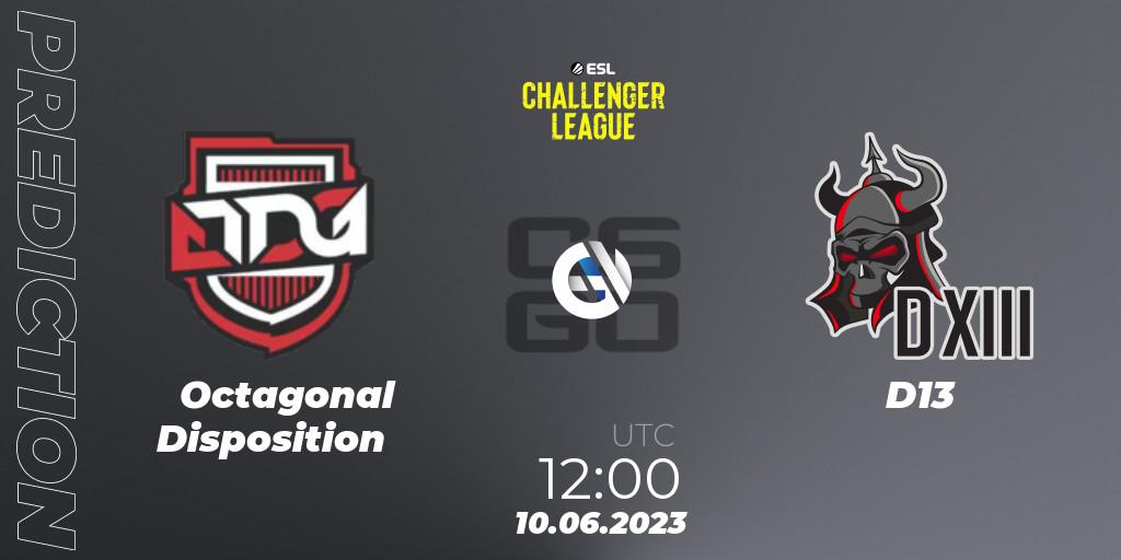 Octagonal Disposition contre D13 : prédiction de match. 10.06.23. CS2 (CS:GO), ESL Challenger League Season 45 Relegation: Asia-Pacific