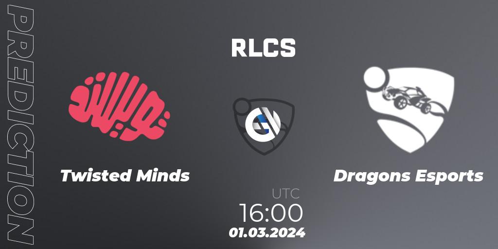 Twisted Minds contre Dragons Esports : prédiction de match. 01.03.2024 at 16:00. Rocket League, RLCS 2024 - Major 1: MENA Open Qualifier 3
