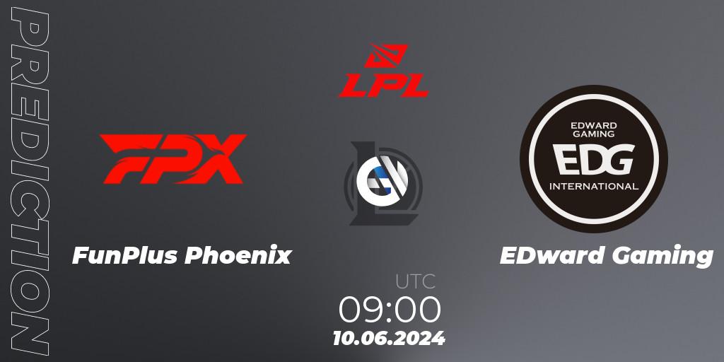 FunPlus Phoenix contre EDward Gaming : prédiction de match. 10.06.2024 at 09:00. LoL, LPL 2024 Summer - Group Stage