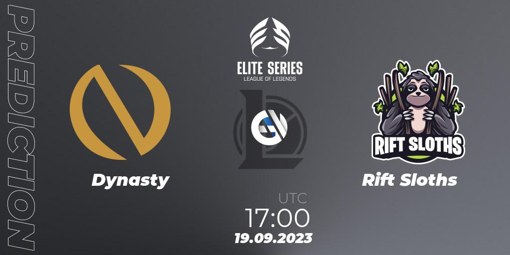 Dynasty contre Rift Sloths : prédiction de match. 19.09.2023 at 17:00. LoL, Elite Series Relegation 2023