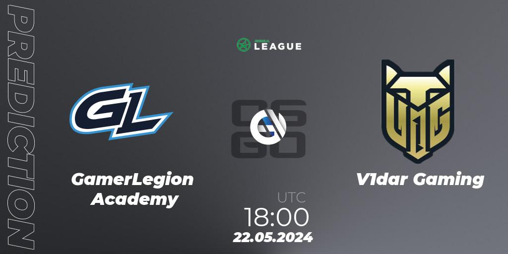 GamerLegion Academy contre V1dar Gaming : prédiction de match. 22.05.2024 at 18:00. Counter-Strike (CS2), ESEA Season 49: Advanced Division - Europe