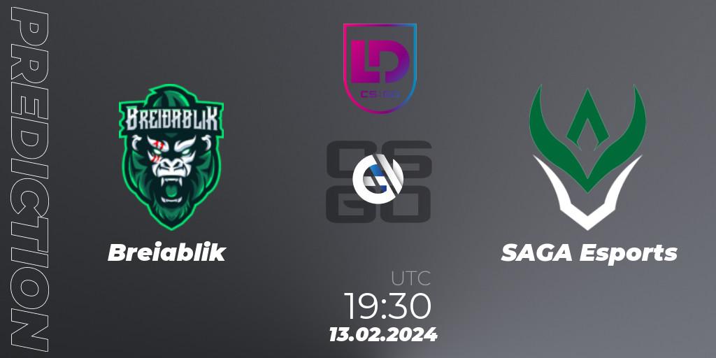 Breiðablik contre SAGA Esports : prédiction de match. 13.02.2024 at 19:30. Counter-Strike (CS2), Icelandic Esports League Season 8: Regular Season