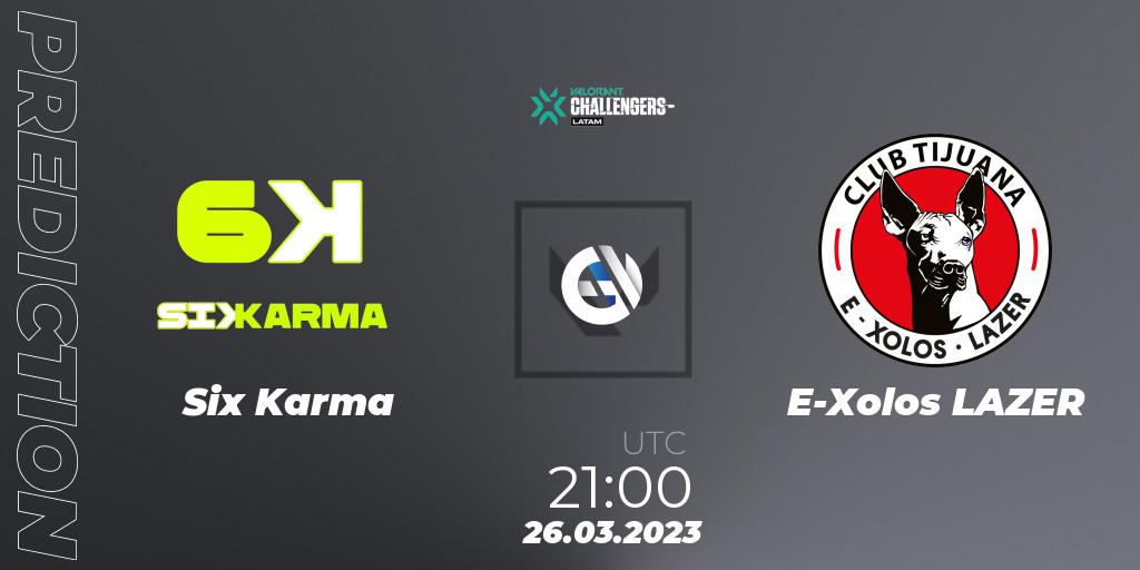 Six Karma contre E-Xolos LAZER : prédiction de match. 26.03.23. VALORANT, VALORANT Challengers 2023: LAN Split 1