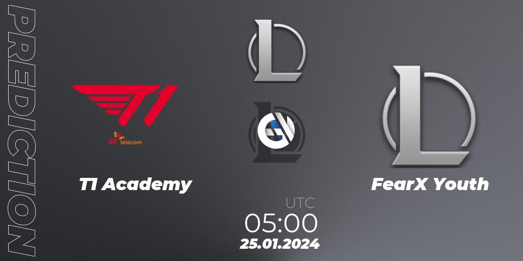 T1 Academy contre FearX Youth : prédiction de match. 25.01.2024 at 05:00. LoL, LCK Challengers League 2024 Spring - Group Stage