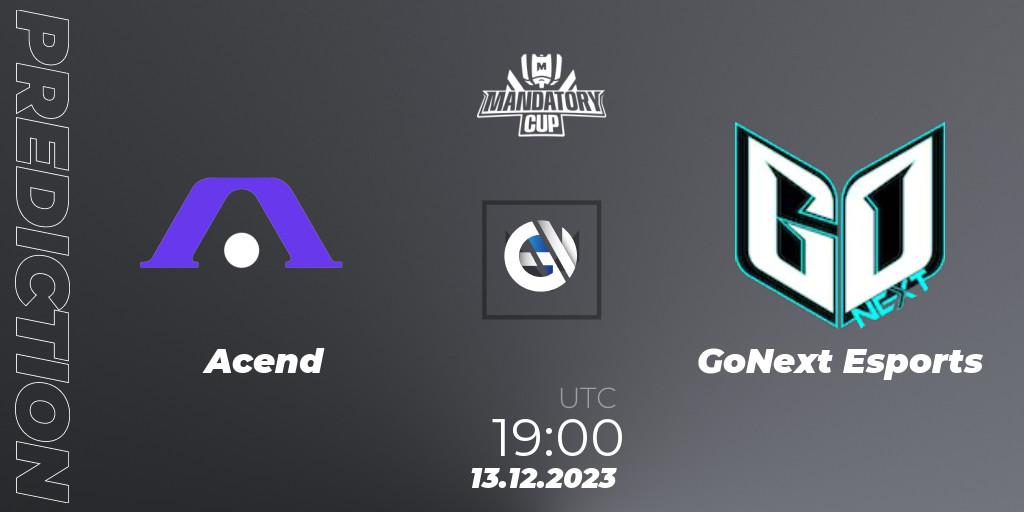 Acend contre GoNext Esports : prédiction de match. 13.12.2023 at 19:00. VALORANT, Mandatory Cup #3