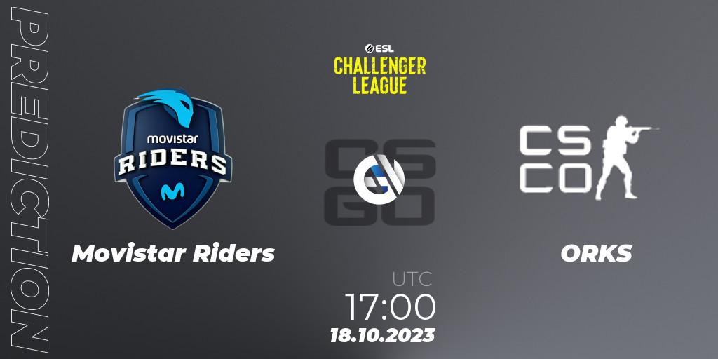 Movistar Riders contre ORKS : prédiction de match. 18.10.2023 at 17:00. Counter-Strike (CS2), ESL Challenger League Season 46: Europe