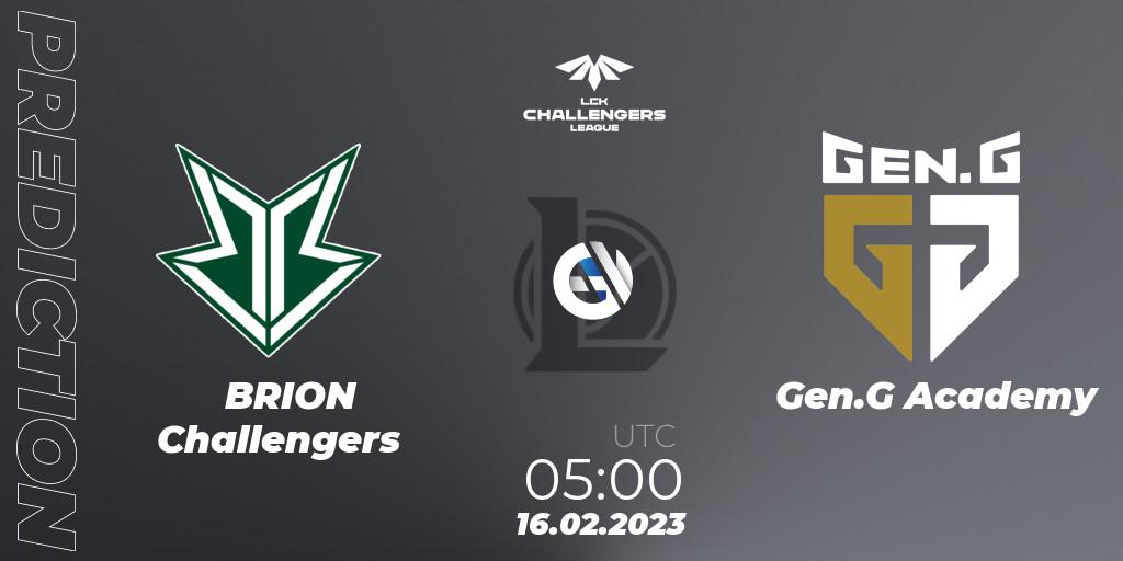 Brion Esports Challengers contre Gen.G Academy : prédiction de match. 16.02.2023 at 05:00. LoL, LCK Challengers League 2023 Spring