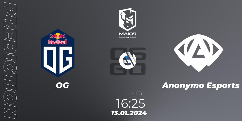 OG contre Anonymo Esports : prédiction de match. 13.01.24. CS2 (CS:GO), PGL CS2 Major Copenhagen 2024 Europe RMR Open Qualifier 3