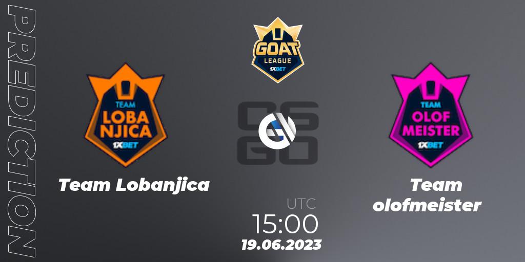Team Lobanjica contre Team olofmeister : prédiction de match. 19.06.2023 at 15:00. Counter-Strike (CS2), 1xBet GOAT League 2023 Summer VACation