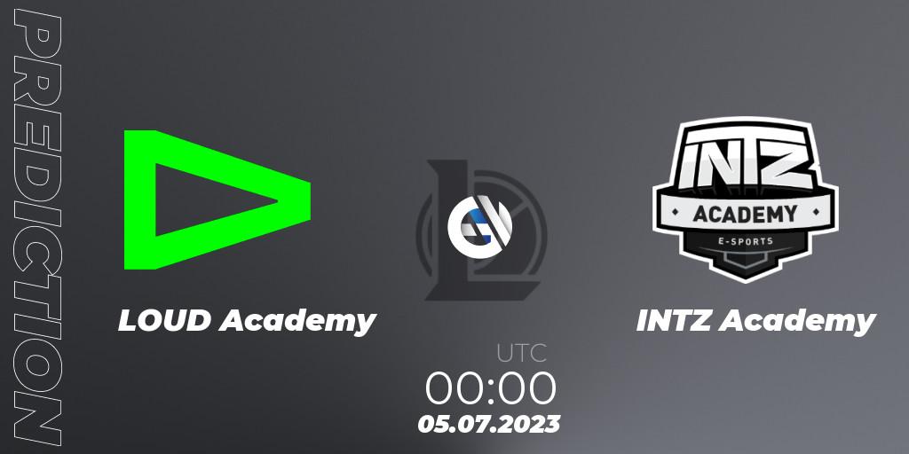 LOUD Academy contre INTZ Academy : prédiction de match. 05.07.2023 at 00:00. LoL, CBLOL Academy Split 2 2023 - Group Stage