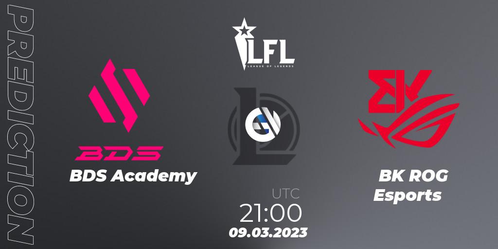 BDS Academy contre BK ROG Esports : prédiction de match. 09.03.2023 at 21:00. LoL, LFL Spring 2023 - Group Stage