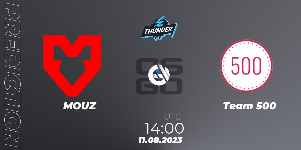MOUZ contre Team 500 : prédiction de match. 11.08.2023 at 17:00. Counter-Strike (CS2), Thunderpick World Championship 2023: European Qualifier #1