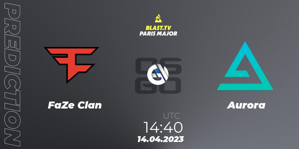 FaZe Clan contre Aurora : prédiction de match. 14.04.2023 at 15:05. Counter-Strike (CS2), BLAST.tv Paris Major 2023 Challengers Stage Europe Last Chance Qualifier