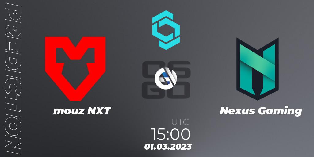 mouz NXT contre Nexus Gaming : prédiction de match. 01.03.2023 at 15:25. Counter-Strike (CS2), CCT North Europe Series #4